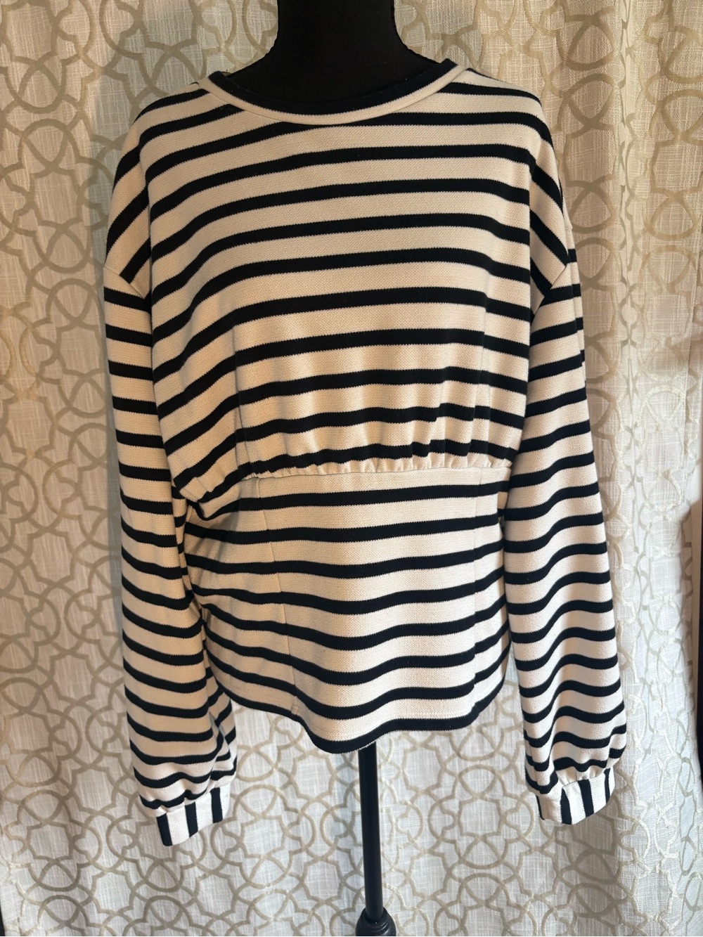 Anthropologie Black and Cream Striped Long-Sleeve Sweatshirt